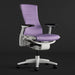 Front-angled view of a purple and white Herman Miller X Logitech Embody gaming chair in Amethyst