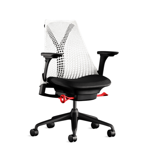 Front view of a studio white Sayl office chair from Herman Miller Gaming, designed by Yves Béhar.